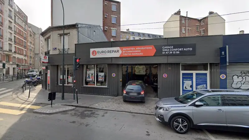 Vue de la rue devant Atelier carrosserie - SIMA CONFORT AUTO, Clichy